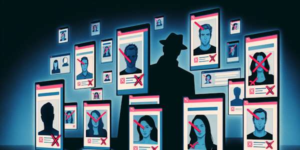 Illustration of fake dating profiles on an online dating platform